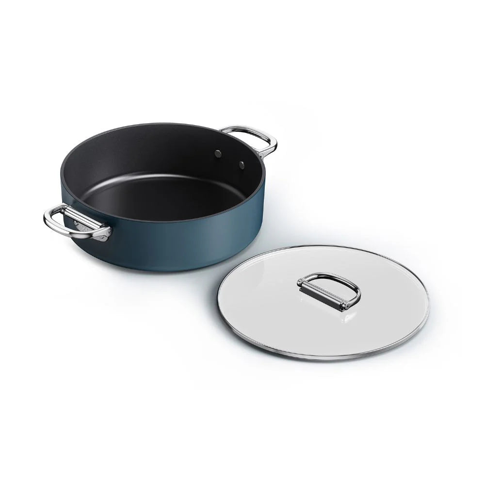 Joseph   Joseph   Space   Folding   Handle   Ceramic   Non-stick   28cm   Blue   Shallow   Casserole   Pan   &   Lid