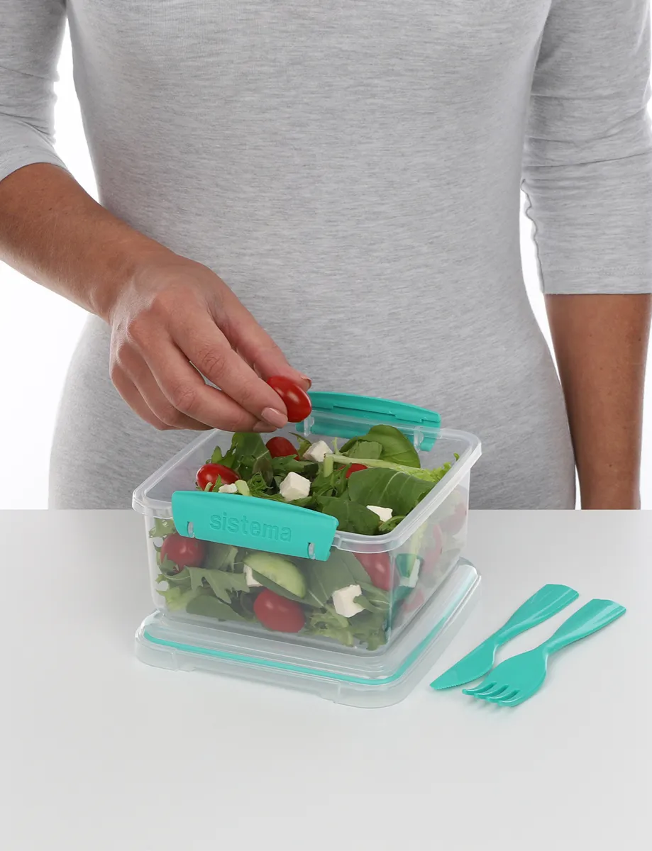 Sistema Salad To Go Food Fruits Lunch Plastic Box Container Fork knife BPA  Free