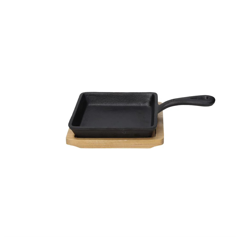 Tognana Fusion Taste Cast Iron Square Frying Pan with Beech Trivet 14x14cm