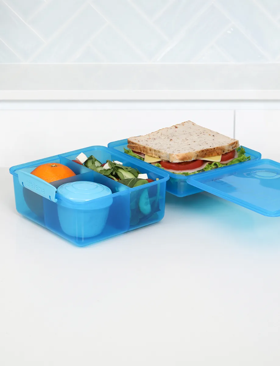 Sistema to Go Triple Split Lunch Box with Yoghurt Pot, 2L - Assorted Colour