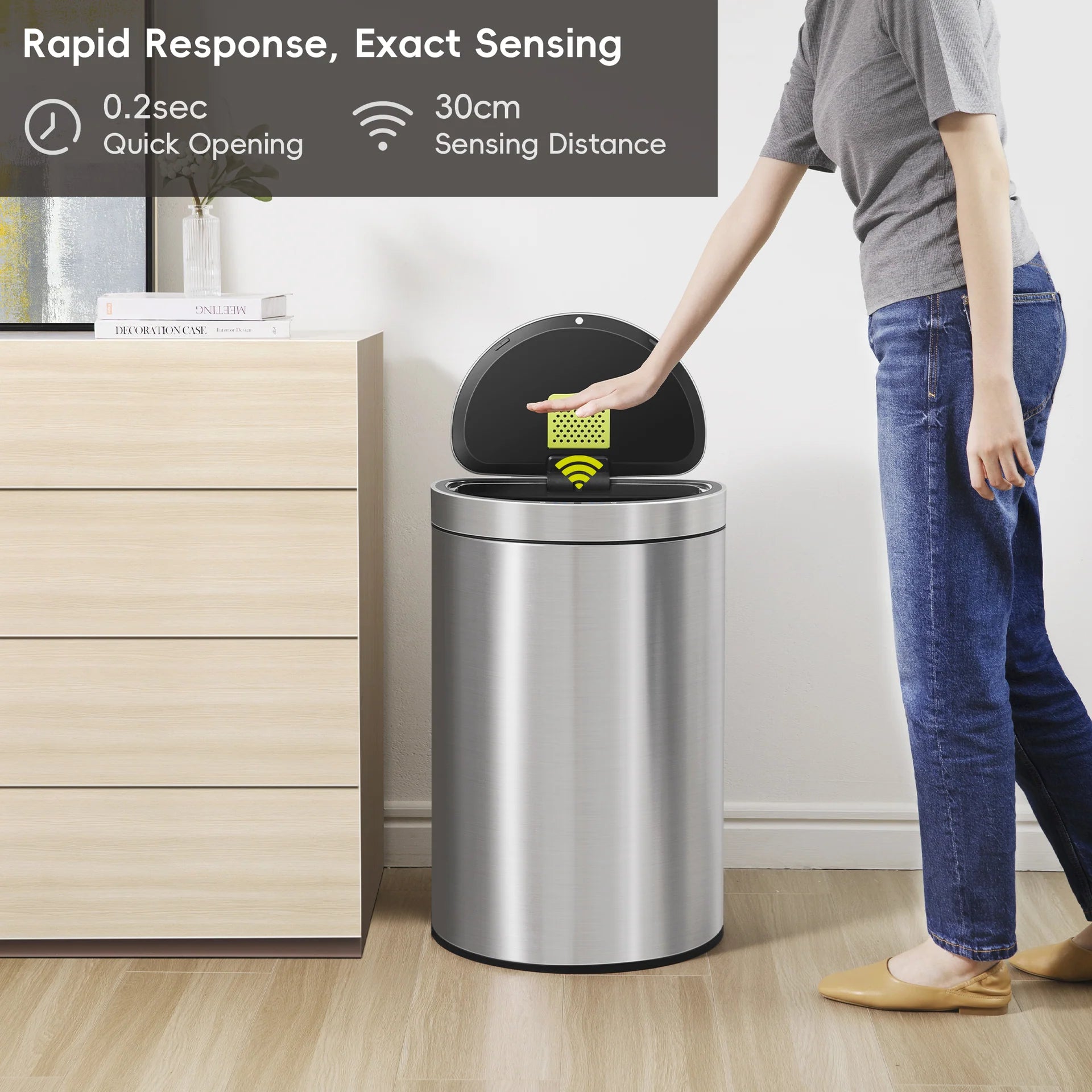 EKO Mirage Semi-Round Motion Sensor Trash Can, 47 Liter / 12.4 Gallon