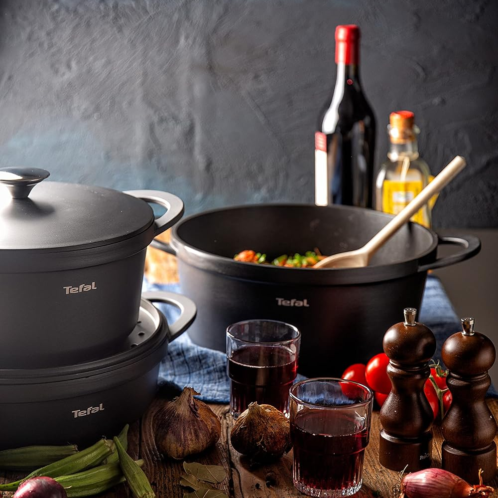 TEFAL Trattoria Set 3 Casseroles 20, 24, 28cm Cast Alum Oven 250°C