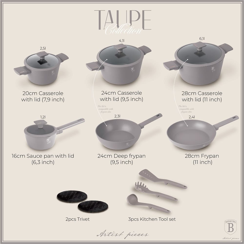 Berlinger Haus, 15 pcs cookware set,  Taupe Collection