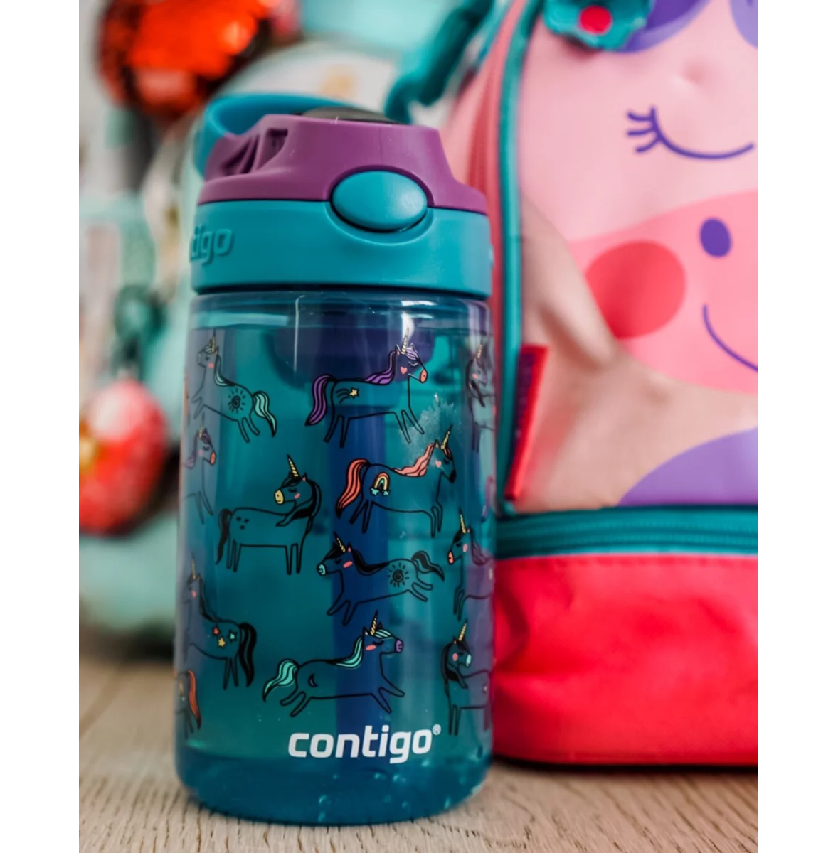 Contigo Kid's 14 Oz Autospout Straw Water Bottle - Unicorns