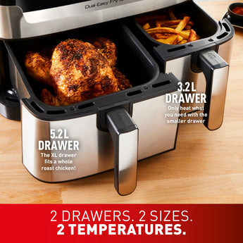 Tefal Easy Fry Dual Zone Air Fryer & Grill, 8.3L, Stainless Steel EY905D40