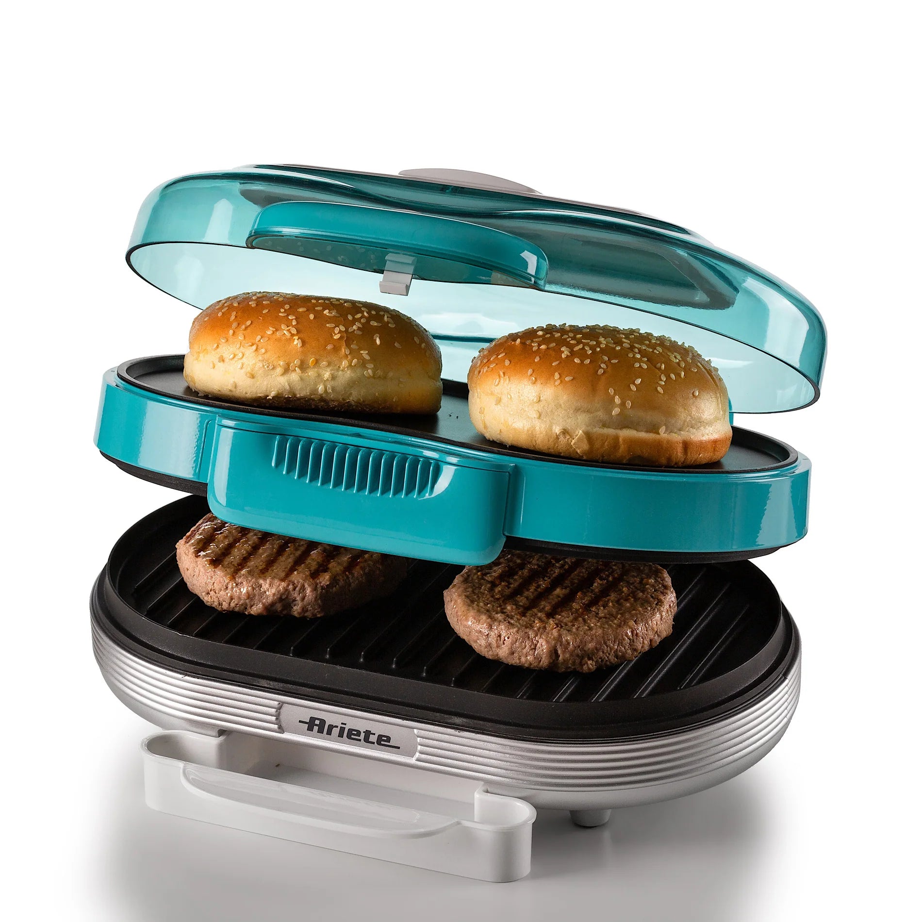 Machine Cuisine Rapide Ariete Machine à Hamburgers Party Time - 1200W, Double Plaque Anti-adhésive, Bleu Ciel | Parfait Pour Soirées Repas Famille Facile Machine Cuisine Rapide Ariete Machine à Hamburgers Party Time - 1200W, Double Plaque Anti-adhésive, Bleu Ciel | Parfait Pour Soirées Repas Famille Facile