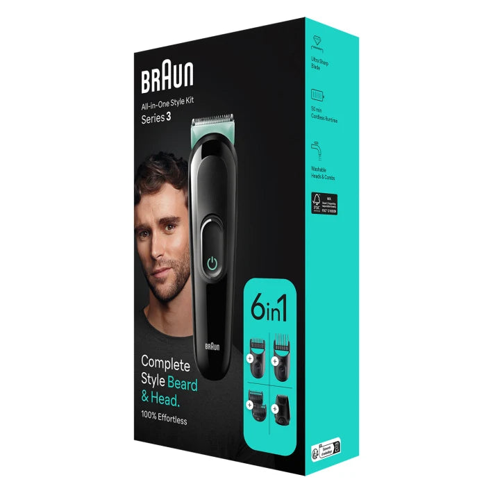 Braun 6-in-1 Style Kit 3 MGK3411 beard, hair. With 50min runtime, green