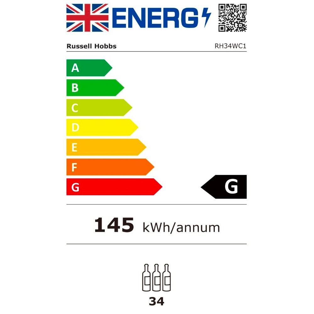 Russell Hobbs 34 Bottle Wine & Drinks Cooler + Free Joseph Joseph Corkscrew Wine Opener