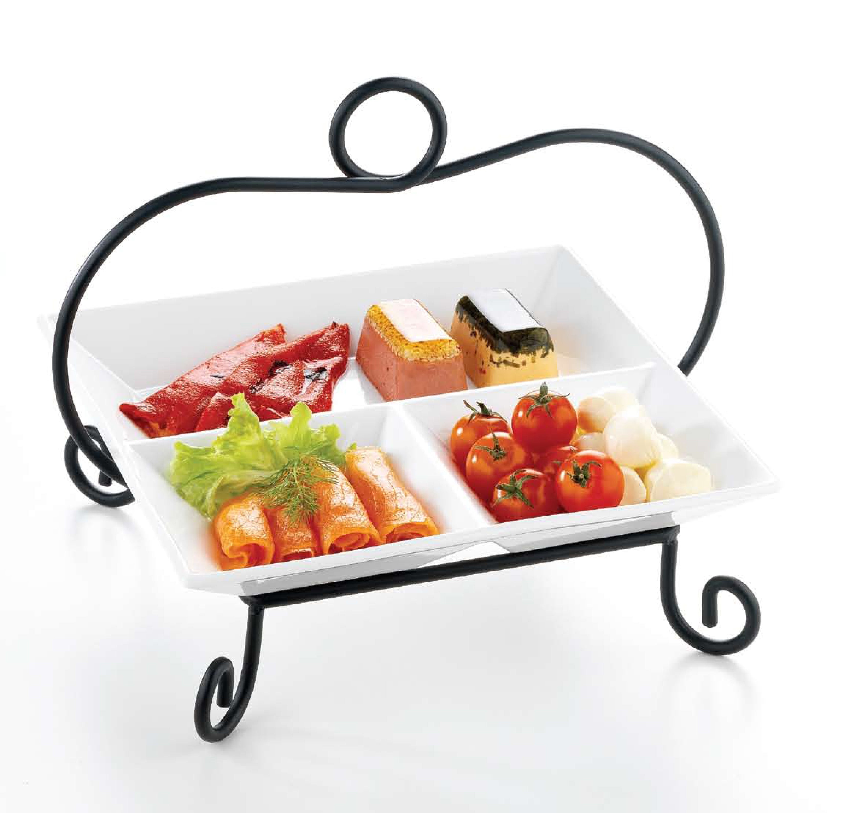 Symphony 3 division sqaure platters with metal rack