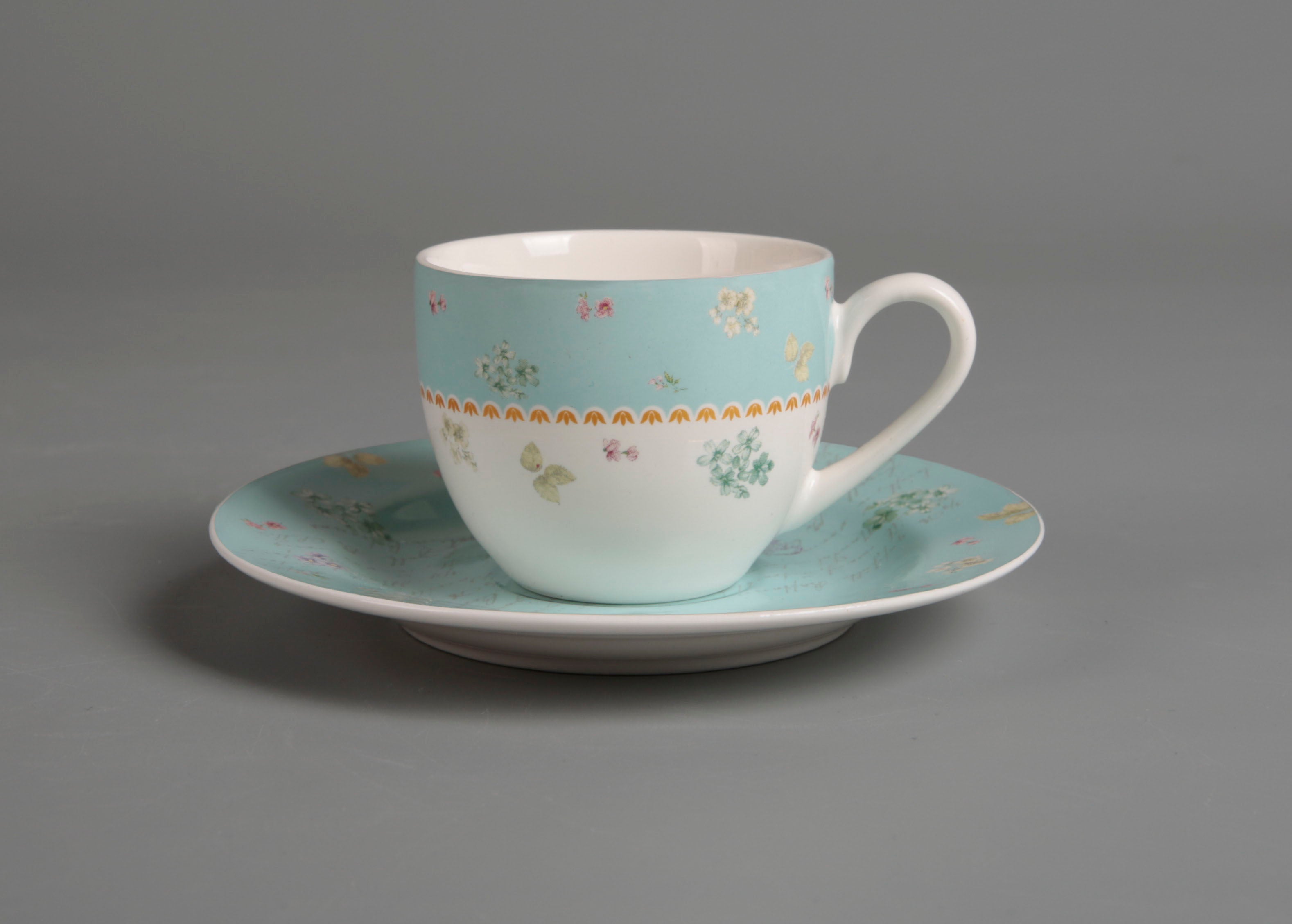 Symphony sky blue décor coffee cup/saucer 6pcs - 10cl - Tamig